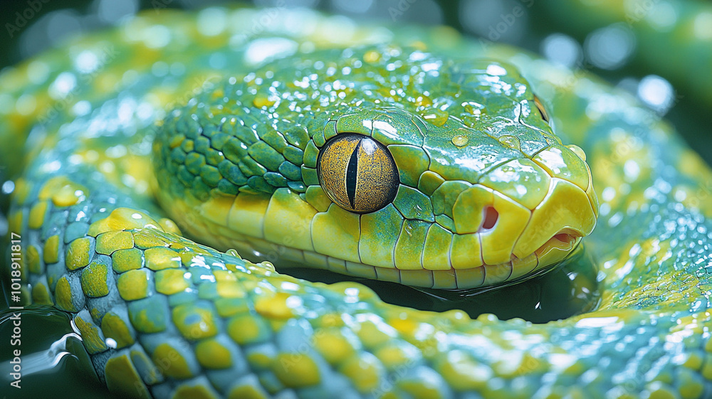Fototapeta premium a green snake. the symbol of the year 2025.