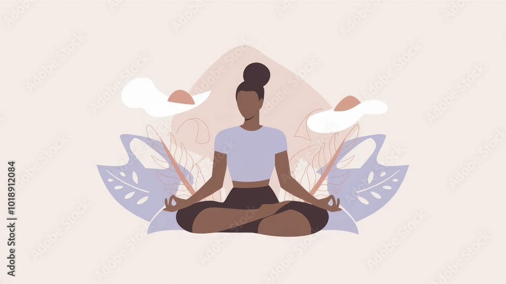 custom made wallpaper toronto digitalMinimalistic wellness illustration with a person meditating, abstract nature elements, and calming pastel tones, symbolizing mental and physical health
