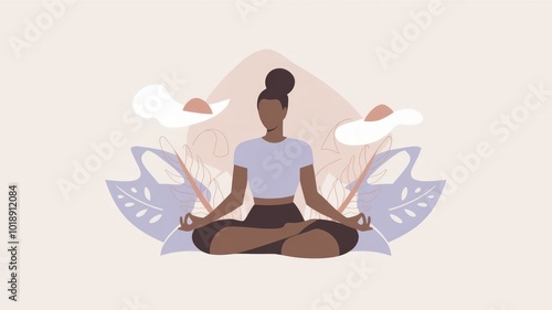 Wallpaper Mural Minimalistic wellness illustration with a person meditating, abstract nature elements, and calming pastel tones, symbolizing mental and physical health Torontodigital.ca