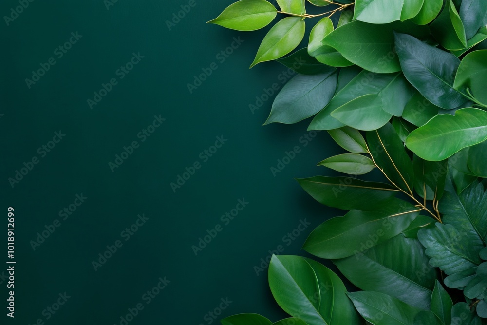 A collection of vibrant green leaves on a dark background. A collection of vibrant green leaves on a dark background.