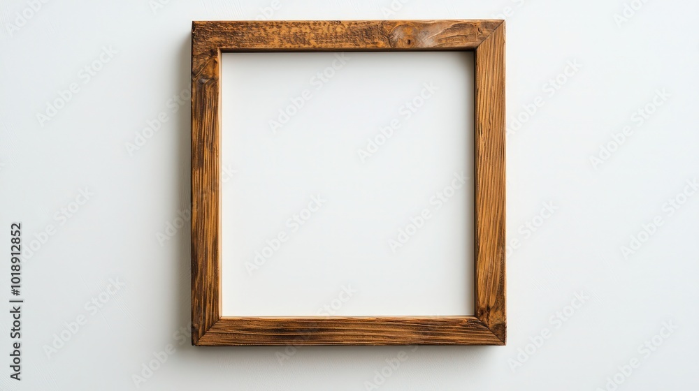 A wooden frame against a stark white background, offering a blank canvas for creativity. A wooden frame against a stark white background, offering a blank canvas for creativity.