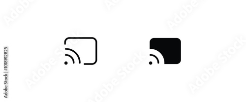 Screen cast icon. Mobile wifi connect monitor tv. Display Technology video Screencast Streaming line and flat icons set, editable stroke isolated white, linear vector outline illustration, symbol logo