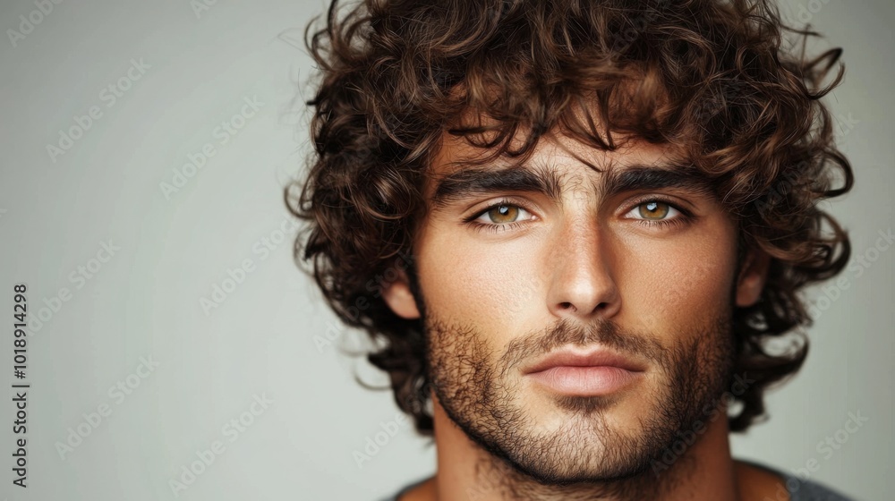 Stylish Portrait of a Young Man with Curly Hair Stylish Portrait of a Young Man with Curly Hair