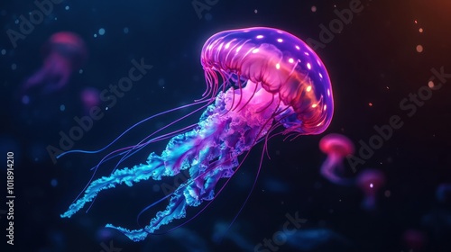 Glowing Jellyfish in the Deep Blue Sea