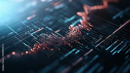 Visual representation of financial data analysis with glowing graphs and charts on a digital interface