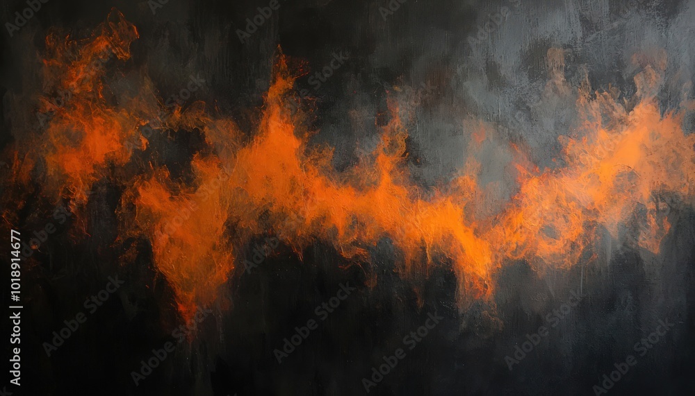 Abstract art depicting orange flames emerging from dark, smoky textures, creating a dramatic visual tension Abstract art depicting orange flames emerging from dark, smoky textures, creating a dramatic visual tension