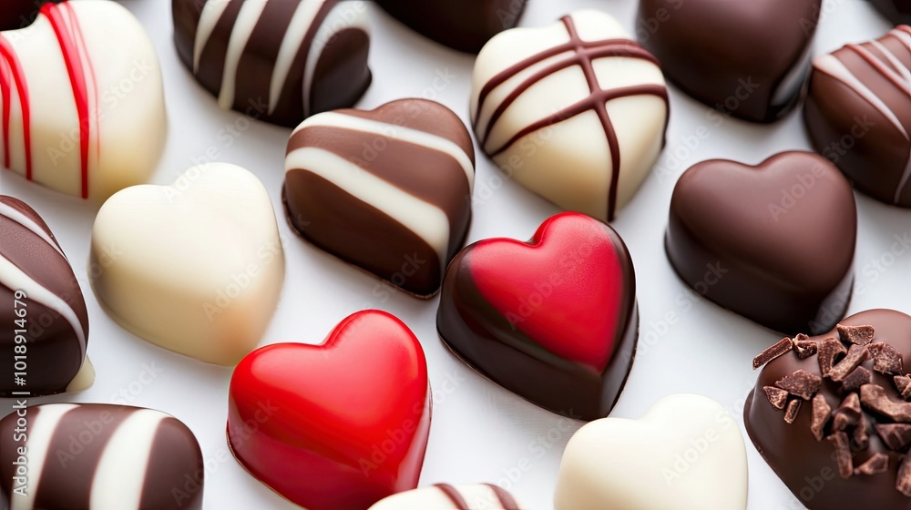 A variety of handmade sweets made of chocolate. Heart-shaped sweets. Romantic gift for a holiday. Illustration for a banner, poster, cover, brochure or presentation. A variety of handmade sweets made of chocolate. Heart-shaped sweets. Romantic gift for a holiday. Illustration for a banner, poster, cover, brochure or presentation.
