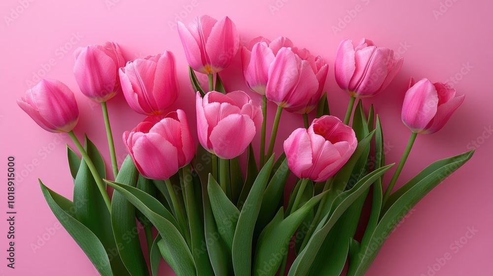 Elegant Pink Tulips Arranged on a Soft Pink Background Elegant Pink Tulips Arranged on a Soft Pink Background