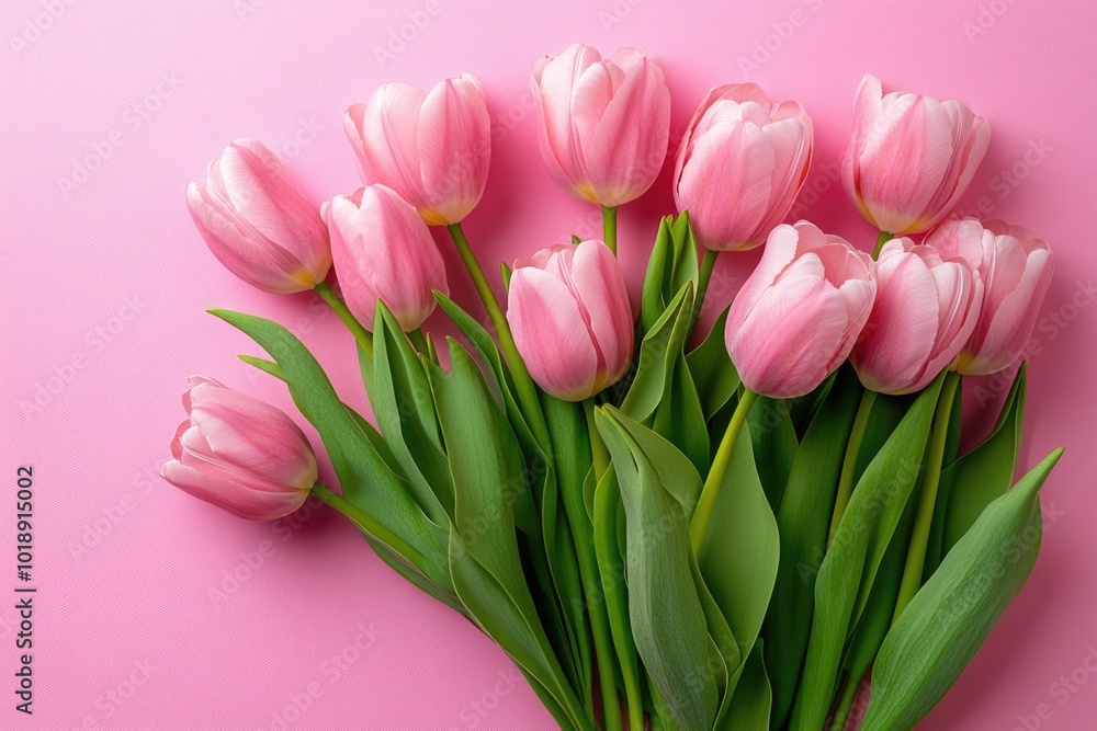 Elegant Pink Tulips Arranged on a Soft Pink Background