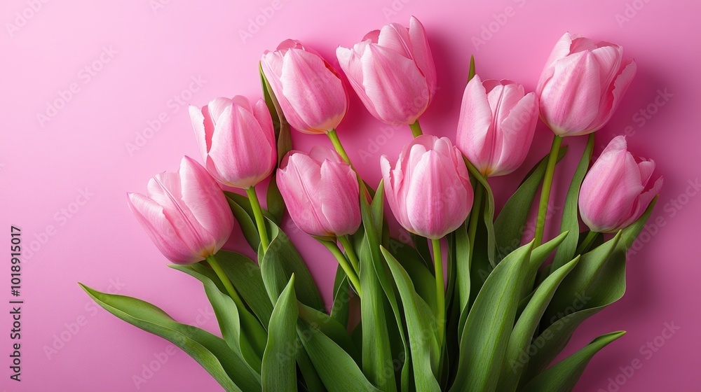 Elegant Pink Tulips Arranged on a Soft Pink Background Elegant Pink Tulips Arranged on a Soft Pink Background