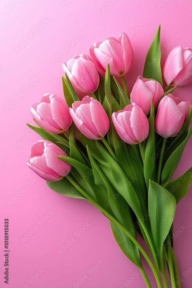 Elegant Pink Tulips Arranged on a Soft Pink Background Elegant Pink Tulips Arranged on a Soft Pink Background