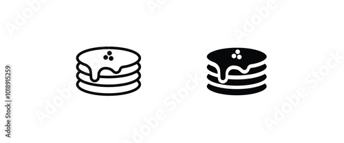 Pancake with maple syrup pancakes honey line and flat icons set, editable stroke isolated on white, linear vector outline illustration, symbol logo design style