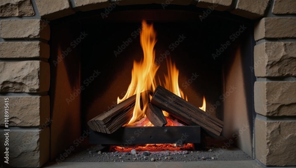 Fireplace with burning flames Fireplace with burning flames