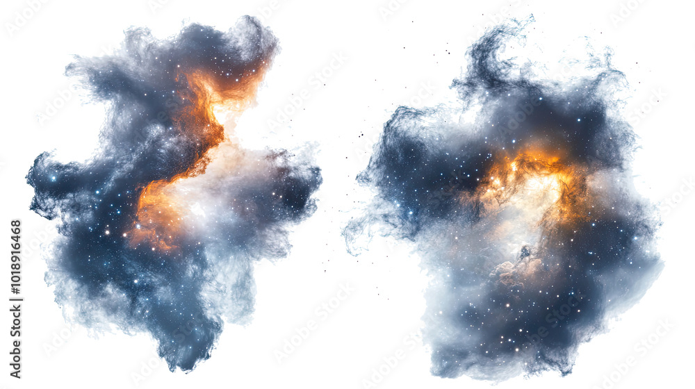 Collection of Isolated Nebula Cloud Patterns in Vibrant Colors Generative AI