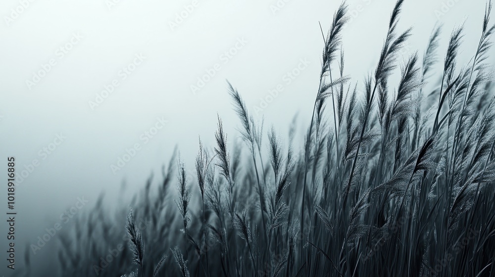 Obraz premium Close-up of tall grass with feathery plumes against a misty background