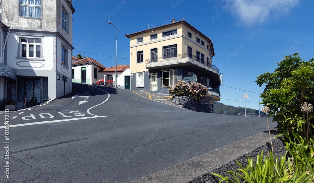 Houses and road. Hill.City of Camacha Madeira. Houses and road. Hill.City of Camacha Madeira.