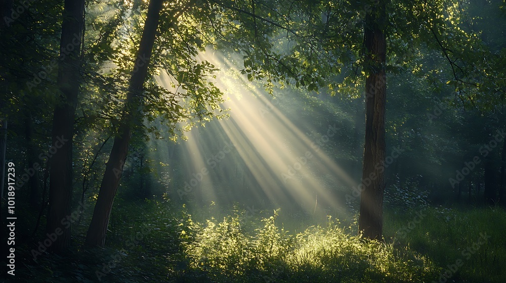 Obraz premium sun rays in the forest