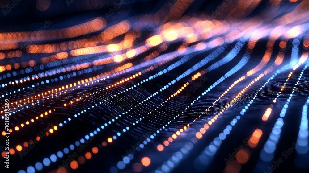 Colorful light trails in a dynamic wave pattern creating a mesmerizing visual effect at night Colorful light trails in a dynamic wave pattern creating a mesmerizing visual effect at night