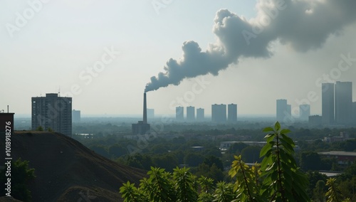 Image showcases air pollution and greenhouse effect issues through a visual representation of polluted skies and degraded environments photo