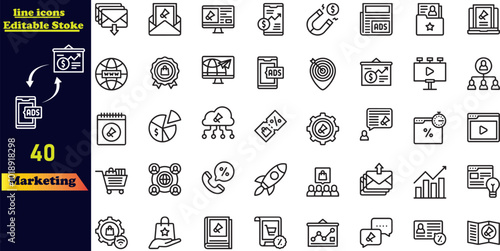 Digital marketing icon set. Containing seo, content, website, social media icons . 