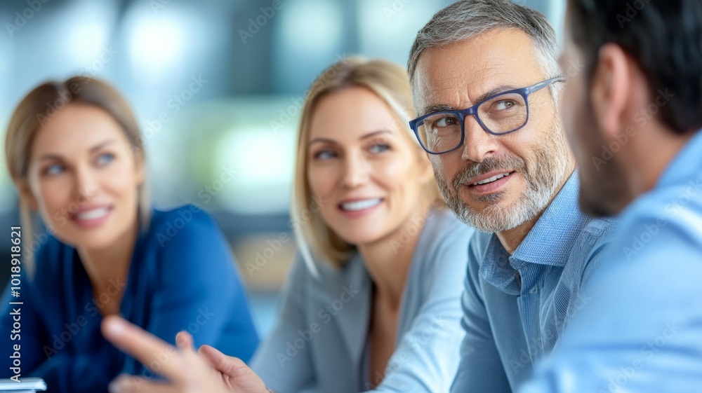 Business colleagues engage in a productive meeting while discussing strategies at a conference table Business colleagues engage in a productive meeting while discussing strategies at a conference table