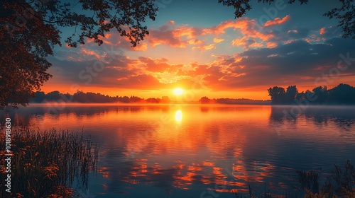 sunset over the lake