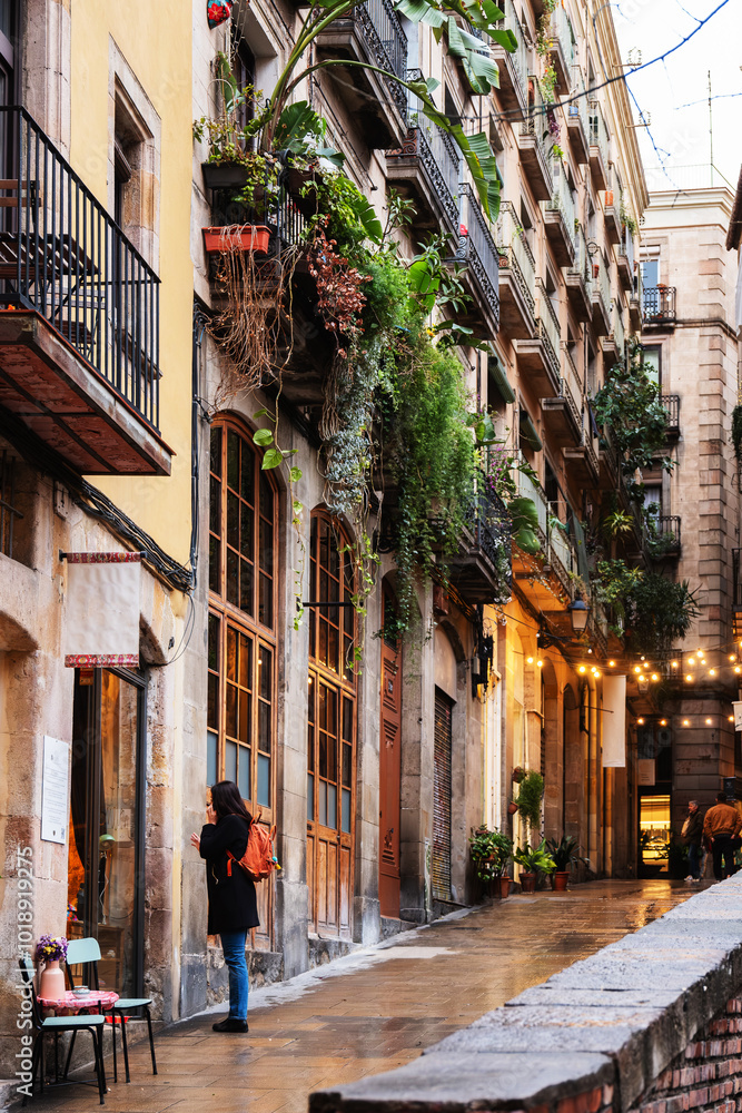 Obraz premium Straße in der Altstadt von Barcelona, Spanien