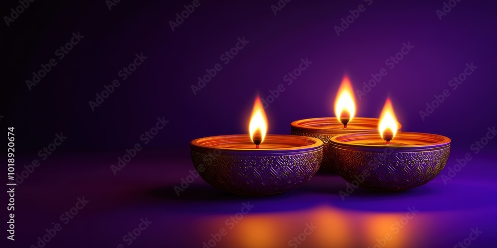 Horizontal layout of oils lamps for Diwali celebration, copy space Horizontal layout of oils lamps for Diwali celebration, copy space