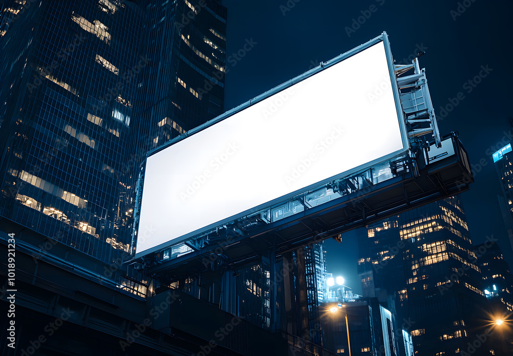 Banner on niBlank Illuminated Billboard Over Cityscape at Nightght city background side design Banner on niBlank Illuminated Billboard Over Cityscape at Nightght city background side design