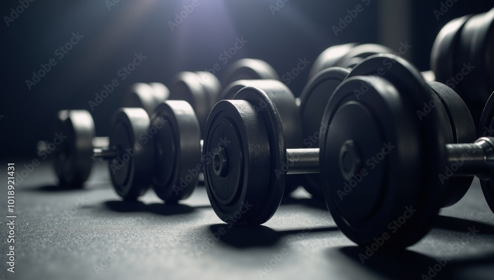 Artistic Rim Lightning Highlights Fitness Dumbbells Ready for Text Artistic Rim Lightning Highlights Fitness Dumbbells Ready for Text