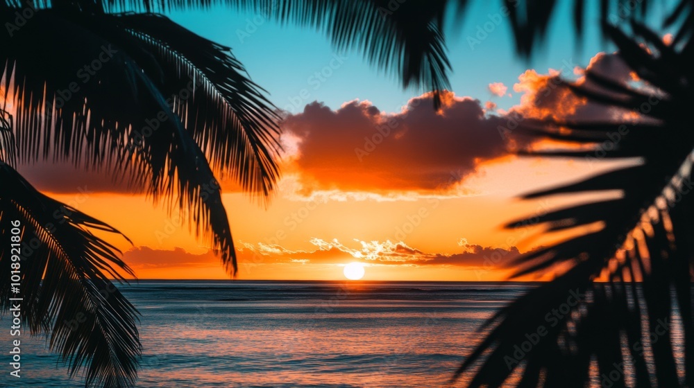 Фотография Tropical Sunset Over Calm Ocean Waves