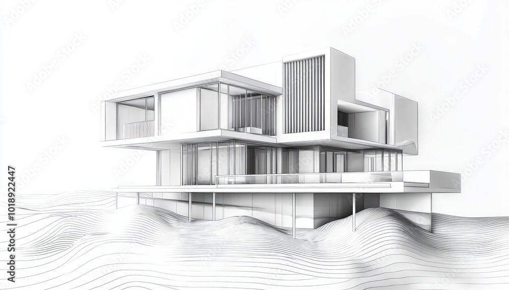 Architectural design in a 3D line art illustration Architectural design in a 3D line art illustration