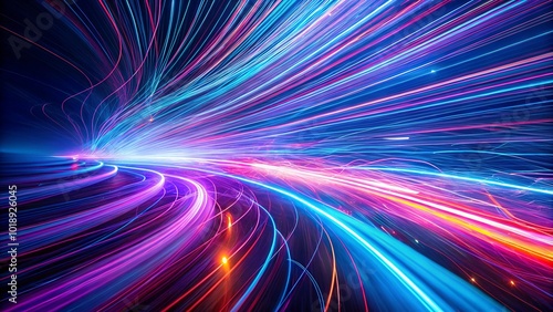 Abstract neon light trails in motion, blue and pink tones