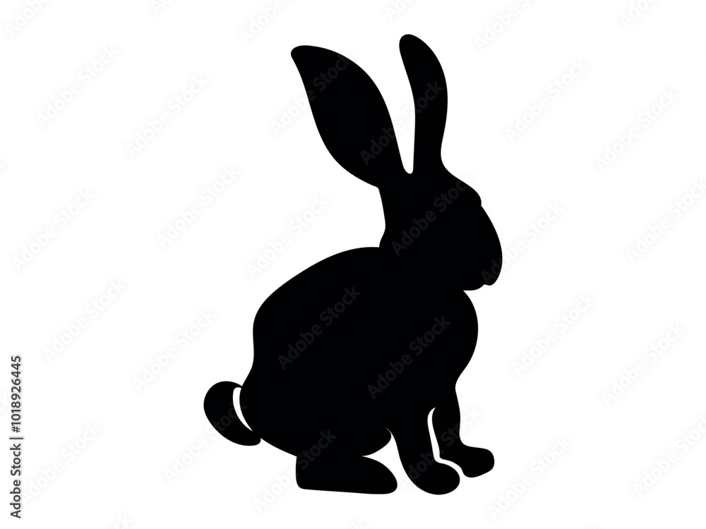 Black Silhouette of Rabbit Isolated on White Background. Easter Bunny. Simple black icon of hare. Concept of Cute Animal Illustration, Minimalist Style. Design Element, Icon, Print, Logo Black Silhouette of Rabbit Isolated on White Background. Easter Bunny. Simple black icon of hare. Concept of Cute Animal Illustration, Minimalist Style. Design Element, Icon, Print, Logo