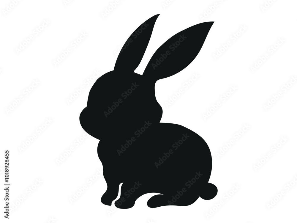 Black Silhouette of Rabbit Isolated on White Backdrop. Easter Bunny. Simple black icon of hare. Concept of Cute Animal Illustration, Minimalist Style. Design Element, Icon, Print, Logo Black Silhouette of Rabbit Isolated on White Backdrop. Easter Bunny. Simple black icon of hare. Concept of Cute Animal Illustration, Minimalist Style. Design Element, Icon, Print, Logo