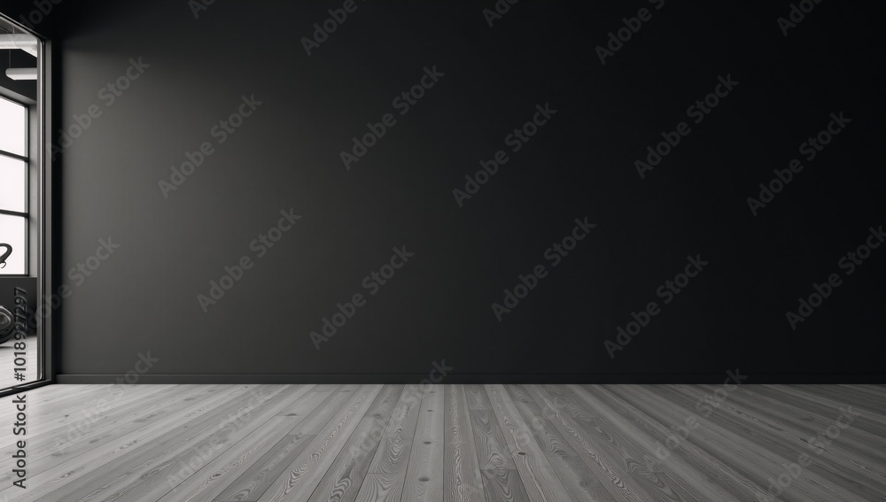 A black wall stands out against the modern wooden-floored gym interior A black wall stands out against the modern wooden-floored gym interior