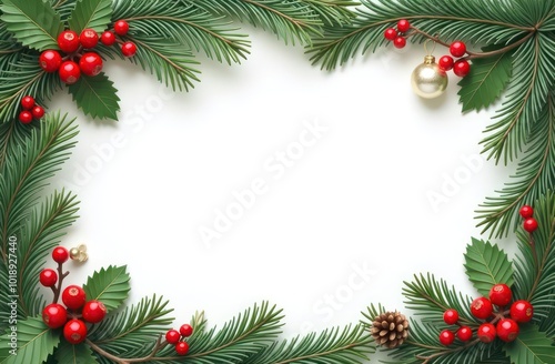 Wallpaper Mural Christmas Border frame of tree branches red berries and pine cones Torontodigital.ca