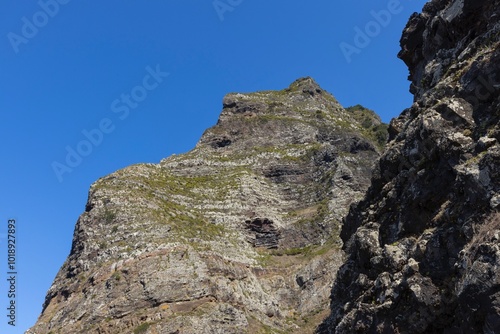 Mountains coast of Madeira near Sao Vincente. Ocean coast.Rocks.