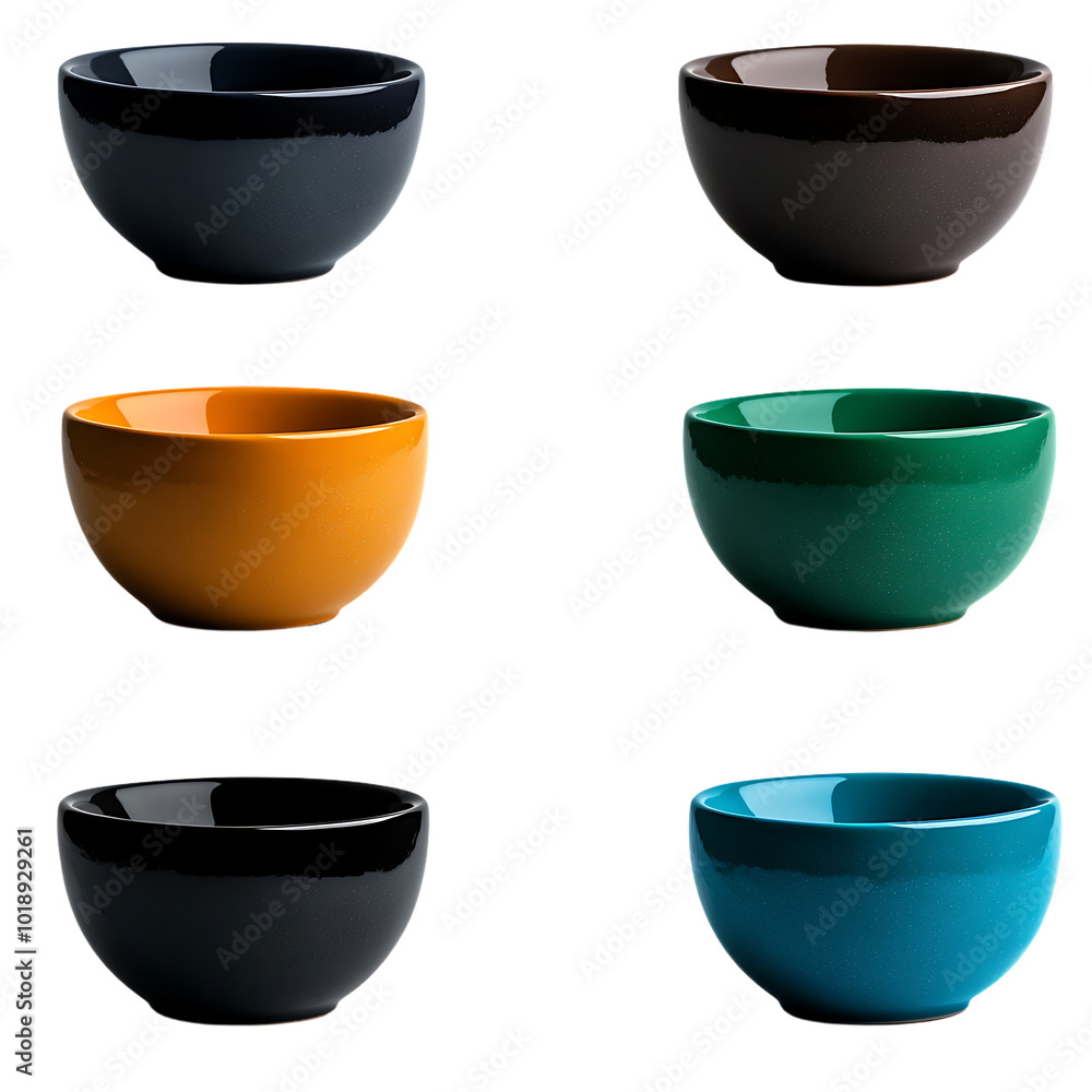 Colorful ceramic bowls on a white isolated background. Colorful ceramic bowls on a white isolated background.