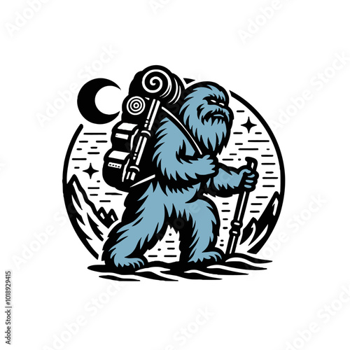 Mysterious beast modern style yeti hiking tourist	
