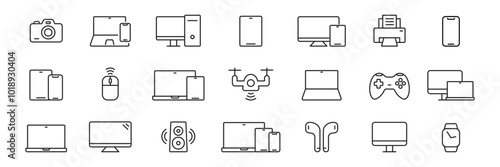 Devices and tech gadgets icons set. Electronic devices line icon. Vector