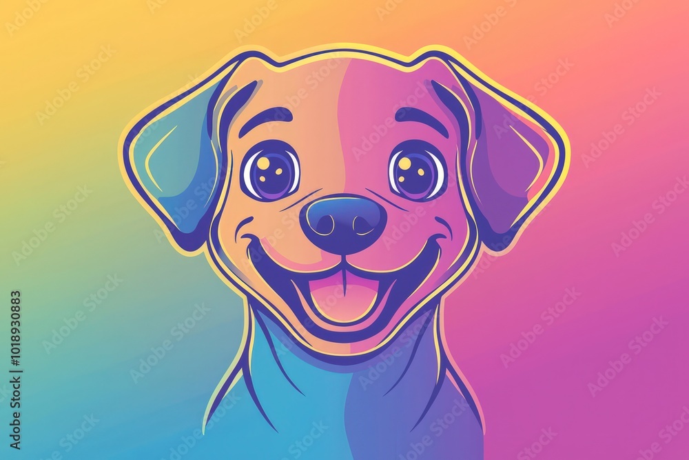 Fototapeta premium Cheerful cartoon dog face in cool gradient line art