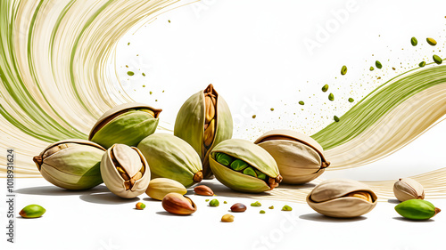 watercolor illustration of pistachios. Roasted pistachio seed in shell. Hand sketch.	