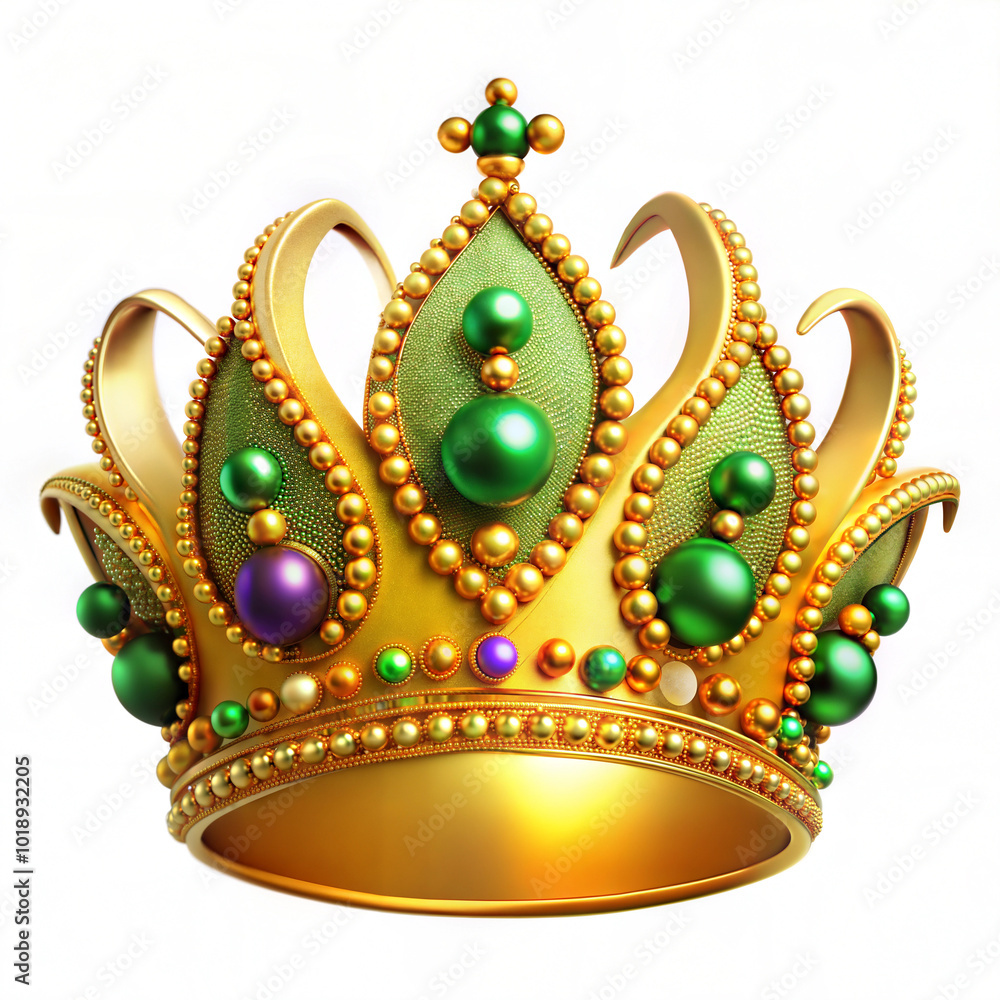 Elegant gold crown with green and purple beads for Mardi Gras royalty Elegant gold crown with green and purple beads for Mardi Gras royalty