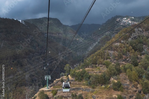 Cable car. Funchal. Aerial shots of forest and trees at the island of Madeira. From the cable train at Funchal. 