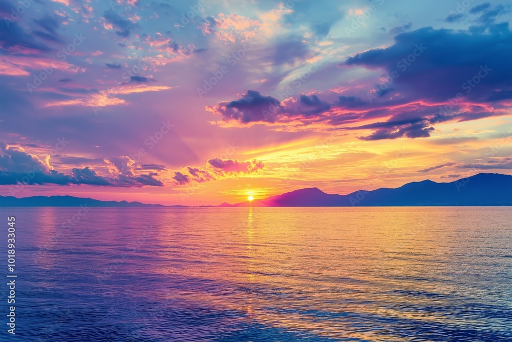 Fototapeta premium Sunset sky over sea and beach