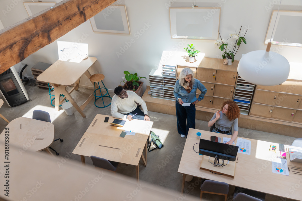 From Above View of Business Coworking Space With A Diverse Team From Above View of Business Coworking Space With A Diverse Team