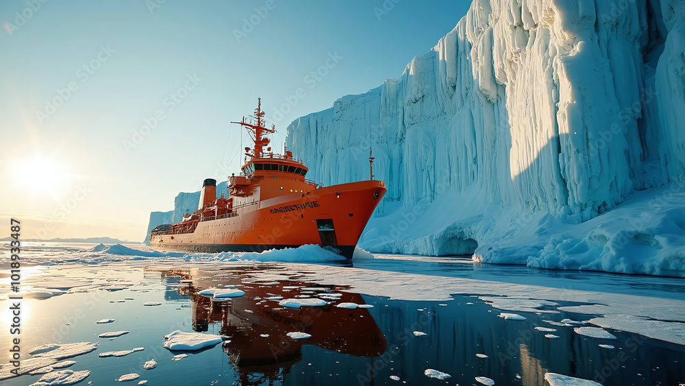 Fototapeta premium Icebreaker Ship Navigating Through Polar Ice