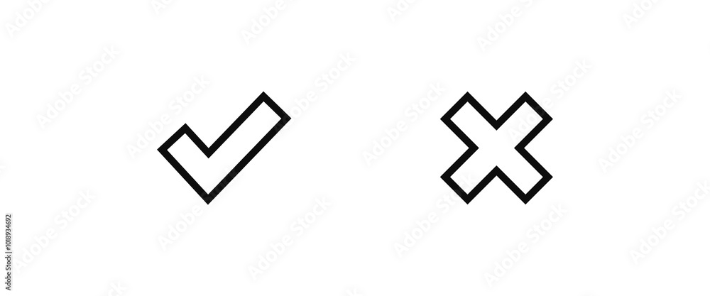 Tick, cross signs. checkmark OK red X, marks Circle symbols YES NO button for vote, Check box list. Check marks line icons set, editable stroke isolated on white, linear and flat design Tick, cross signs. checkmark OK red X, marks Circle symbols YES NO button for vote, Check box list. Check marks line icons set, editable stroke isolated on white, linear and flat design