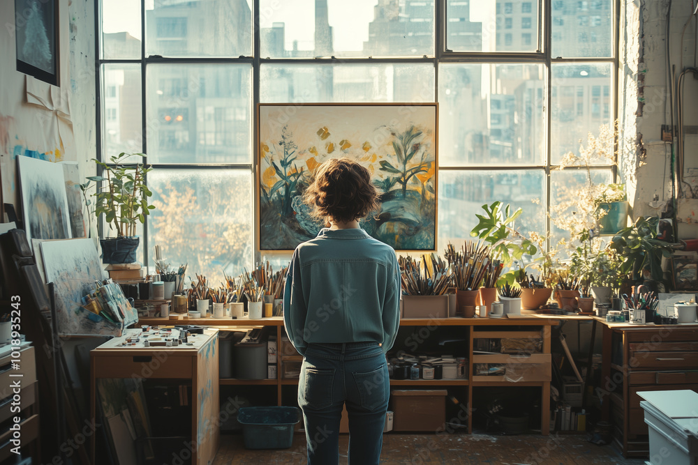 An artist reflects on inspiration while surrounded by plants in a sunlit studio An artist reflects on inspiration while surrounded by plants in a sunlit studio
